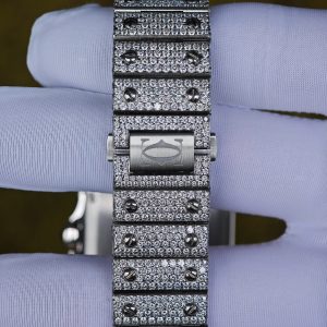 Customized full diamond Cartier Sandus watch, handcrafted with natural diamonds according to Swiss craftsmanship, featuring a full diamond Middle Eastern digital hour dial - Image 18