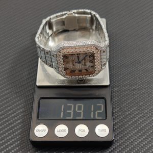 Customized rose gold color scheme all diamond Cartier Sandus watch, handmade with natural diamonds according to Swiss craftsmanship, equipped with a customized all diamond rose gold dial - Image 22