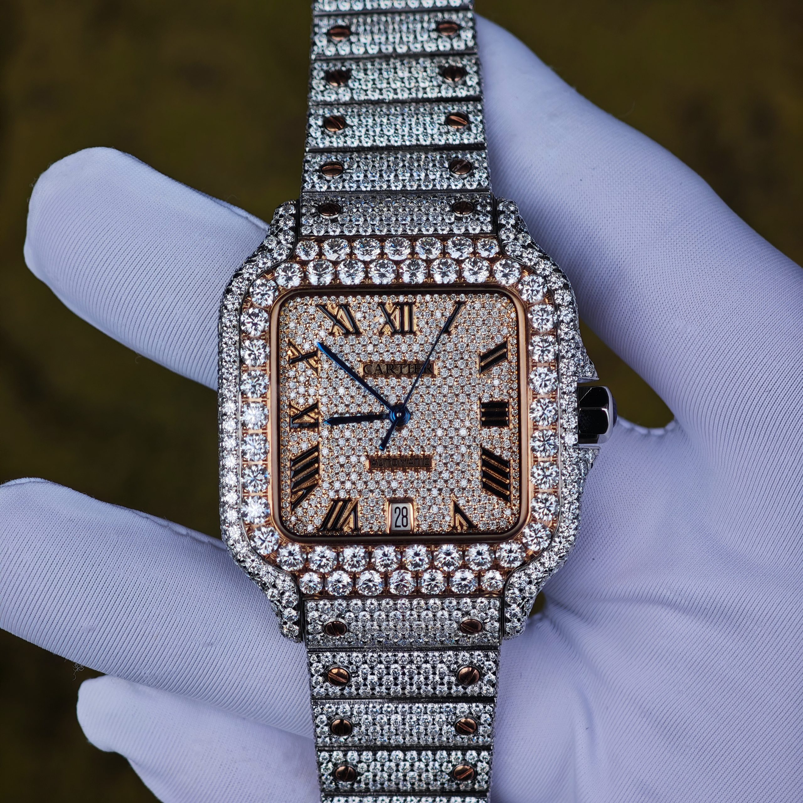202511 192 Customized rose gold color scheme all diamond Cartier Sandus watch, handmade with natural diamonds according to Swiss craftsmanship, equipped with a customized all diamond rose gold dial - Image 1