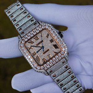Customized rose gold color scheme all diamond Cartier Sandus watch, handmade with natural diamonds according to Swiss craftsmanship, equipped with a customized all diamond rose gold dial - Image 6