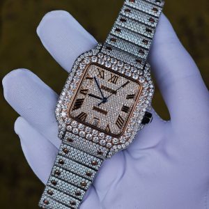 Customized rose gold color scheme all diamond Cartier Sandus watch, handmade with natural diamonds according to Swiss craftsmanship, equipped with a customized all diamond rose gold dial - Image 7