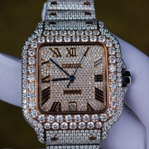 Customized rose gold color scheme all diamond Cartier Sandus watch, handmade with natural diamonds according to Swiss craftsmanship, equipped with a customized all diamond rose gold dial - Image 8