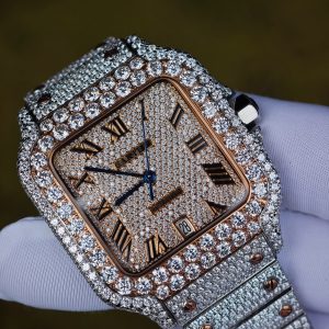 Customized rose gold color scheme all diamond Cartier Sandus watch, handmade with natural diamonds according to Swiss craftsmanship, equipped with a customized all diamond rose gold dial - Image 9