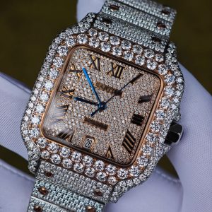 Customized rose gold color scheme all diamond Cartier Sandus watch, handmade with natural diamonds according to Swiss craftsmanship, equipped with a customized all diamond rose gold dial - Image 10