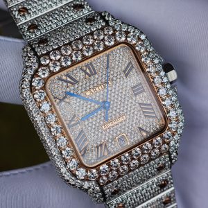 Customized rose gold color scheme all diamond Cartier Sandus watch, handmade with natural diamonds according to Swiss craftsmanship, equipped with a customized all diamond rose gold dial - Image 12