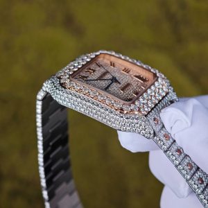 Customized rose gold color scheme all diamond Cartier Sandus watch, handmade with natural diamonds according to Swiss craftsmanship, equipped with a customized all diamond rose gold dial - Image 15