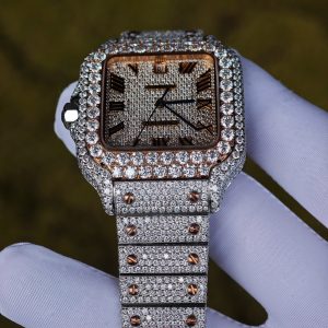 Customized rose gold color scheme all diamond Cartier Sandus watch, handmade with natural diamonds according to Swiss craftsmanship, equipped with a customized all diamond rose gold dial - Image 13
