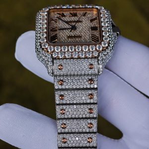 Customized rose gold color scheme all diamond Cartier Sandus watch, handmade with natural diamonds according to Swiss craftsmanship, equipped with a customized all diamond rose gold dial - Image 14