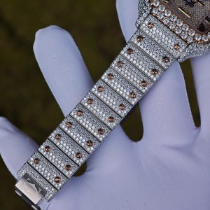Customized rose gold color scheme all diamond Cartier Sandus watch, handmade with natural diamonds according to Swiss craftsmanship, equipped with a customized all diamond rose gold dial - Image 17