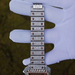 Customized rose gold color scheme all diamond Cartier Sandus watch, handmade with natural diamonds according to Swiss craftsmanship, equipped with a customized all diamond rose gold dial - Image 19
