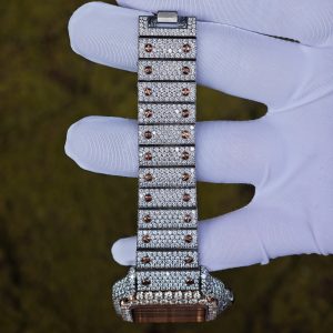Customized rose gold color scheme all diamond Cartier Sandus watch, handmade with natural diamonds according to Swiss craftsmanship, equipped with a customized all diamond rose gold dial - Image 20