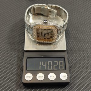 Customized gold color all diamond Cartier Sandus watch, handmade with natural diamonds according to Swiss craftsmanship, equipped with a customized all diamond gold dial and a 1:1 customized 1847 movement - Image 20
