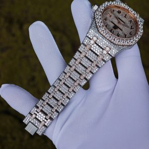 Customized rose gold color scheme with full diamond Audemars Piguet AP15400, the case and strap are handcrafted with natural diamonds using Swiss craftsmanship, a customized full diamond Middle Eastern digital dial, and the best 3120 integrated movement. - Image 20