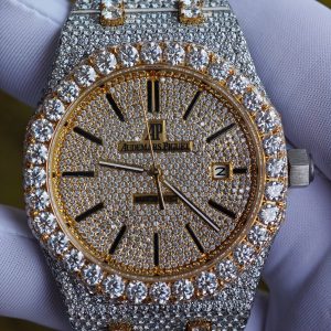 Customized all diamond Audemars Piguet AP15400, gold color scheme, case and strap handmade with natural diamonds using Swiss craftsmanship, customized all diamond dial, and the best 3120 integrated movement. - Image 8