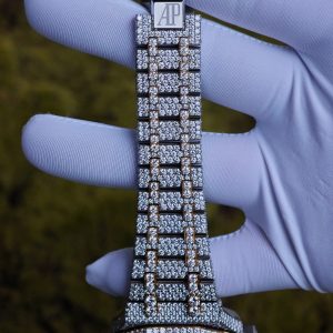 Customized all diamond Audemars Piguet AP15400, gold color scheme, case and strap handmade with natural diamonds using Swiss craftsmanship, customized all diamond dial, and the best 3120 integrated movement. - Image 22