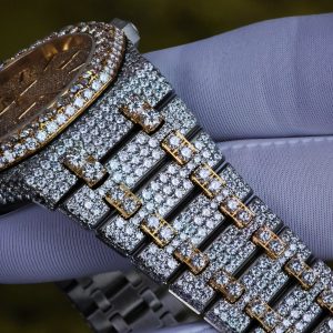 Customized all diamond Audemars Piguet AP15400, gold color scheme, case and strap handmade with natural diamonds using Swiss craftsmanship, customized all diamond dial, and the best 3120 integrated movement. - Image 23