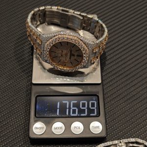 Customized all diamond Audemars Piguet AP15400, gold color scheme, case and strap handmade with natural diamonds using Swiss craftsmanship, customized all diamond dial, and the best 3120 integrated movement. - Image 24