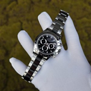 Rolex Daytona 116520 black dial with blue luminous hour markers. Equipped with five original accessories, including dial, bezel, hands, mirror, and crown. 1: 1CNC customized 904L stainless steel case and strap, Dandong 4130 integrated movement - Image 4