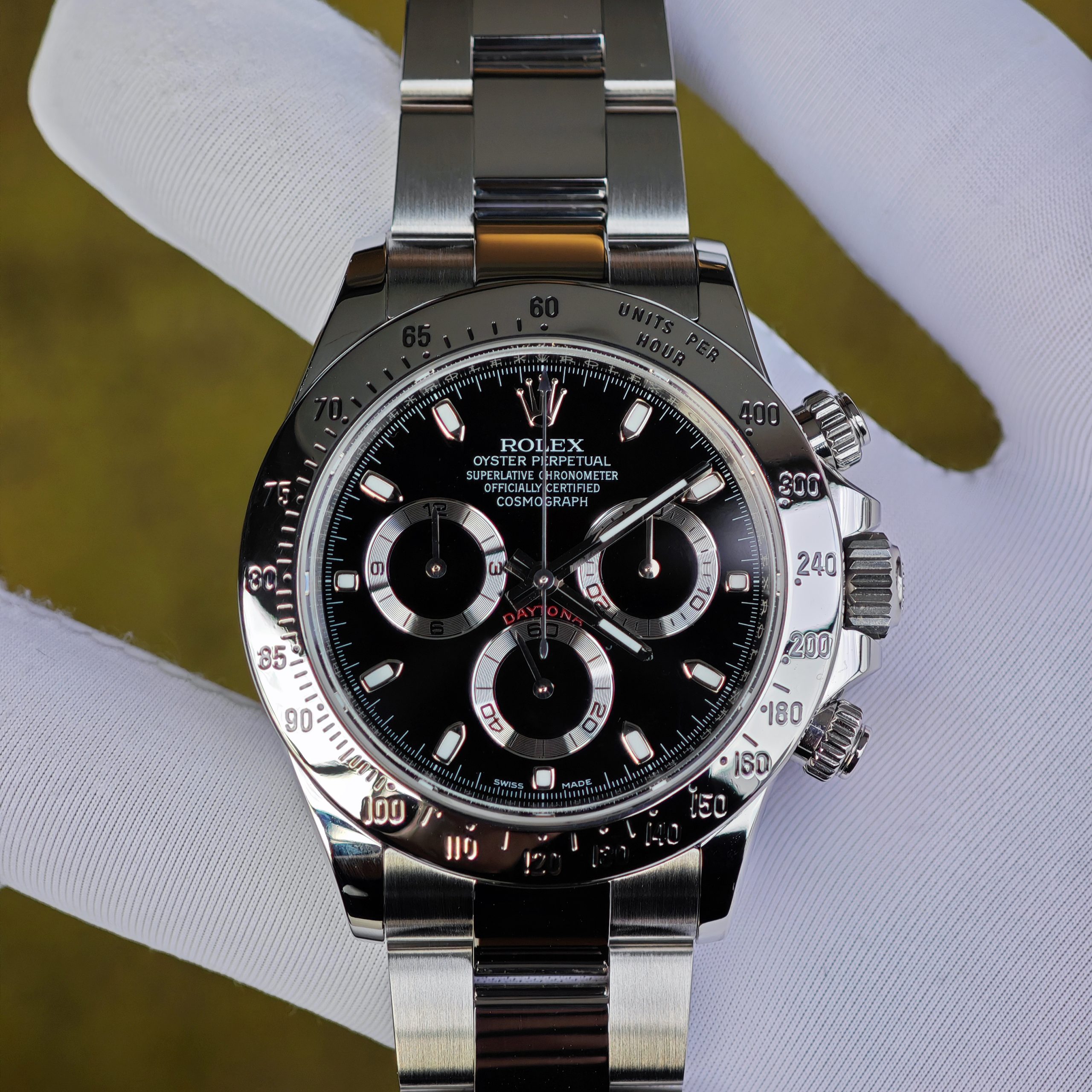202511 362 Rolex Daytona 116520 black dial with blue luminous hour markers. Equipped with five original accessories, including dial, bezel, hands, mirror, and crown. 1: 1CNC customized 904L stainless steel case and strap, Dandong 4130 integrated movement - Image 1