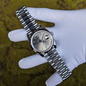 Rolex Day Date 228239 grey dial, heavy case, strap, electroplated 18K white gold craftsmanship, customized best alternative dial, hands, and date. 3255 integrated movement, assembled according to Swiss craftsmanship standards - Image 3