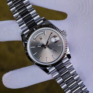 Rolex Day Date 228239 grey dial, heavy case, strap, electroplated 18K white gold craftsmanship, customized best alternative dial, hands, and date. 3255 integrated movement, assembled according to Swiss craftsmanship standards - Image 6