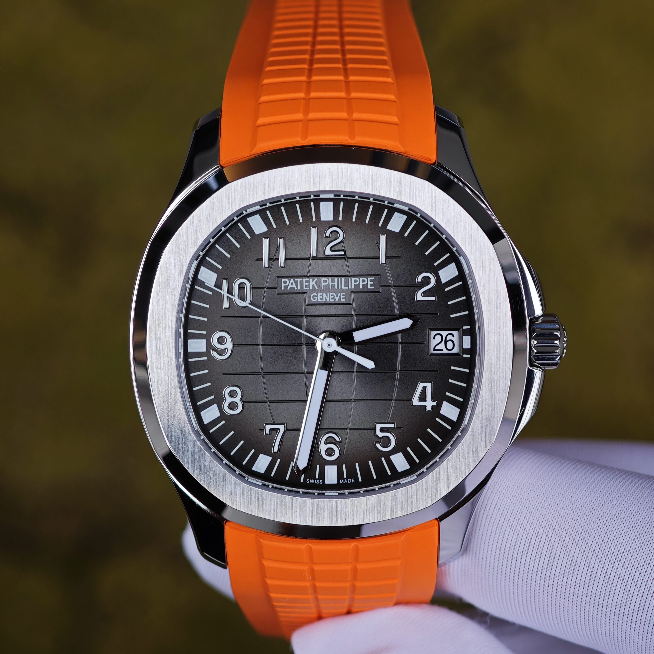 202511 427 The Aquanaut 5167A is customized with the best imported replacement boards, pointers, and calendars. The case details are polished twice and a natural orange rubber strap is used. PPM324 integrated movement - Image 1