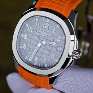 The Aquanaut 5167A is customized with the best imported replacement boards, pointers, and calendars. The case details are polished twice and a natural orange rubber strap is used. PPM324 integrated movement - Image 8