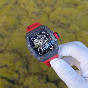 Richard Mille RM35-01 Red, original Parmigiani movement modified, custom imported carbon fiber case, paired with red imported natural rubber strap, 1:1 custom black plated titanium buckle - Image 3