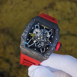 Richard Mille RM35-01 Red, original Parmigiani movement modified, custom imported carbon fiber case, paired with red imported natural rubber strap, 1:1 custom black plated titanium buckle - Image 7