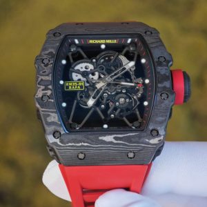 Richard Mille RM35-01 Red, original Parmigiani movement modified, custom imported carbon fiber case, paired with red imported natural rubber strap, 1:1 custom black plated titanium buckle - Image 11