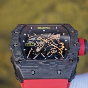 Richard Mille RM35-01 Red, original Parmigiani movement modified, custom imported carbon fiber case, paired with red imported natural rubber strap, 1:1 custom black plated titanium buckle - Image 12