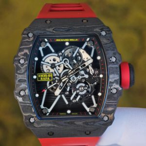Richard Mille RM35-01 Red, original Parmigiani movement modified, custom imported carbon fiber case, paired with red imported natural rubber strap, 1:1 custom black plated titanium buckle - Image 8