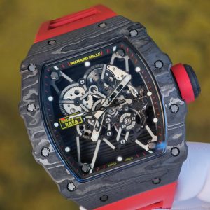 Richard Mille RM35-01 Red, original Parmigiani movement modified, custom imported carbon fiber case, paired with red imported natural rubber strap, 1:1 custom black plated titanium buckle - Image 9