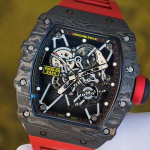 Richard Mille RM35-01 Red, original Parmigiani movement modified, custom imported carbon fiber case, paired with red imported natural rubber strap, 1:1 custom black plated titanium buckle - Image 10