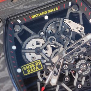 Richard Mille RM35-01 Red, original Parmigiani movement modified, custom imported carbon fiber case, paired with red imported natural rubber strap, 1:1 custom black plated titanium buckle - Image 13