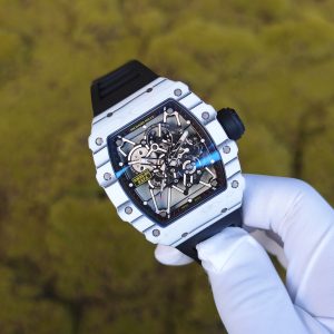 Richard Mille RM35-01 white, original Parmigiani movement modified, imported quartz TPT from Japan ® Customized case made of composite material, paired with black imported natural rubber strap, 1:1 customized titanium buckle - Image 3