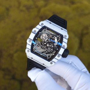 Richard Mille RM35-01 white, original Parmigiani movement modified, imported quartz TPT from Japan ® Customized case made of composite material, paired with black imported natural rubber strap, 1:1 customized titanium buckle - Image 4