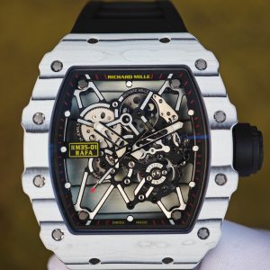 Richard Mille RM35-01 white, original Parmigiani movement modified, imported quartz TPT from Japan ® Customized case made of composite material, paired with black imported natural rubber strap, 1:1 customized titanium buckle - Image 8