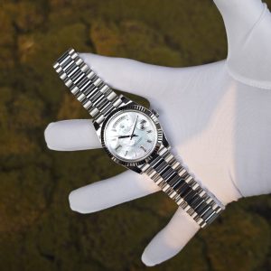 Rolex Day Date model m128239, diameter 36mm, custom best inlaid diamond scale white mother of pearl dial, best alternative pointer, custom best week display, stainless steel electroplated platinum case and strap - Image 3