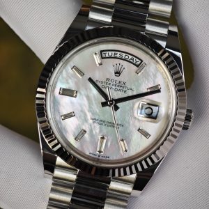 Rolex Day Date model m128239, diameter 36mm, custom best inlaid diamond scale white mother of pearl dial, best alternative pointer, custom best week display, stainless steel electroplated platinum case and strap - Image 10
