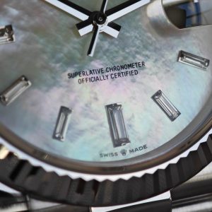 Rolex Day Date model m128239, diameter 36mm, custom best inlaid diamond scale white mother of pearl dial, best alternative pointer, custom best week display, stainless steel electroplated platinum case and strap - Image 14