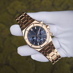 Customized AP Royal Oak 18K rose gold 26240, original data 1:1 customized 18K rose gold case strap and clasp, Dandong 4401 integrated movement (weight adjustment), customized best alternative blue dial, hands and calendar - Image 3