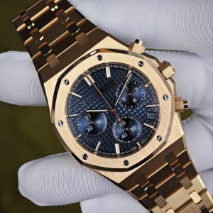 Customized AP Royal Oak 18K rose gold 26240, original data 1:1 customized 18K rose gold case strap and clasp, Dandong 4401 integrated movement (weight adjustment), customized best alternative blue dial, hands and calendar - Image 6