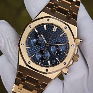 Customized AP Royal Oak 18K rose gold 26240, original data 1:1 customized 18K rose gold case strap and clasp, Dandong 4401 integrated movement (weight adjustment), customized best alternative blue dial, hands and calendar - Image 7