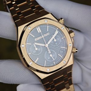 Customized AP Royal Oak 18K rose gold 26240, original data 1:1 customized 18K rose gold case strap and clasp, Dandong 4401 integrated movement (weight adjustment), customized best alternative blue dial, hands and calendar - Image 12