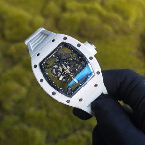 【 Top Customization 】 Richard Mir RM055, original data 1:1 customized best white ceramic case, improved RMUL2 movement using Parmigiani movement, white natural rubber strap, high transparency curved sapphire crystal, titanium buckle - Image 3
