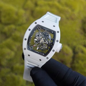 【 Top Customization 】 Richard Mir RM055, original data 1:1 customized best white ceramic case, improved RMUL2 movement using Parmigiani movement, white natural rubber strap, high transparency curved sapphire crystal, titanium buckle - Image 4