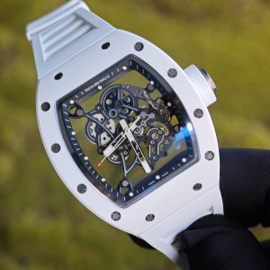 【 Top Customization 】 Richard Mir RM055, original data 1:1 customized best white ceramic case, improved RMUL2 movement using Parmigiani movement, white natural rubber strap, high transparency curved sapphire crystal, titanium buckle - Image 6