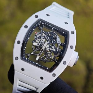 【 Top Customization 】 Richard Mir RM055, original data 1:1 customized best white ceramic case, improved RMUL2 movement using Parmigiani movement, white natural rubber strap, high transparency curved sapphire crystal, titanium buckle - Image 7