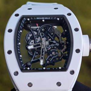 【 Top Customization 】 Richard Mir RM055, original data 1:1 customized best white ceramic case, improved RMUL2 movement using Parmigiani movement, white natural rubber strap, high transparency curved sapphire crystal, titanium buckle - Image 8